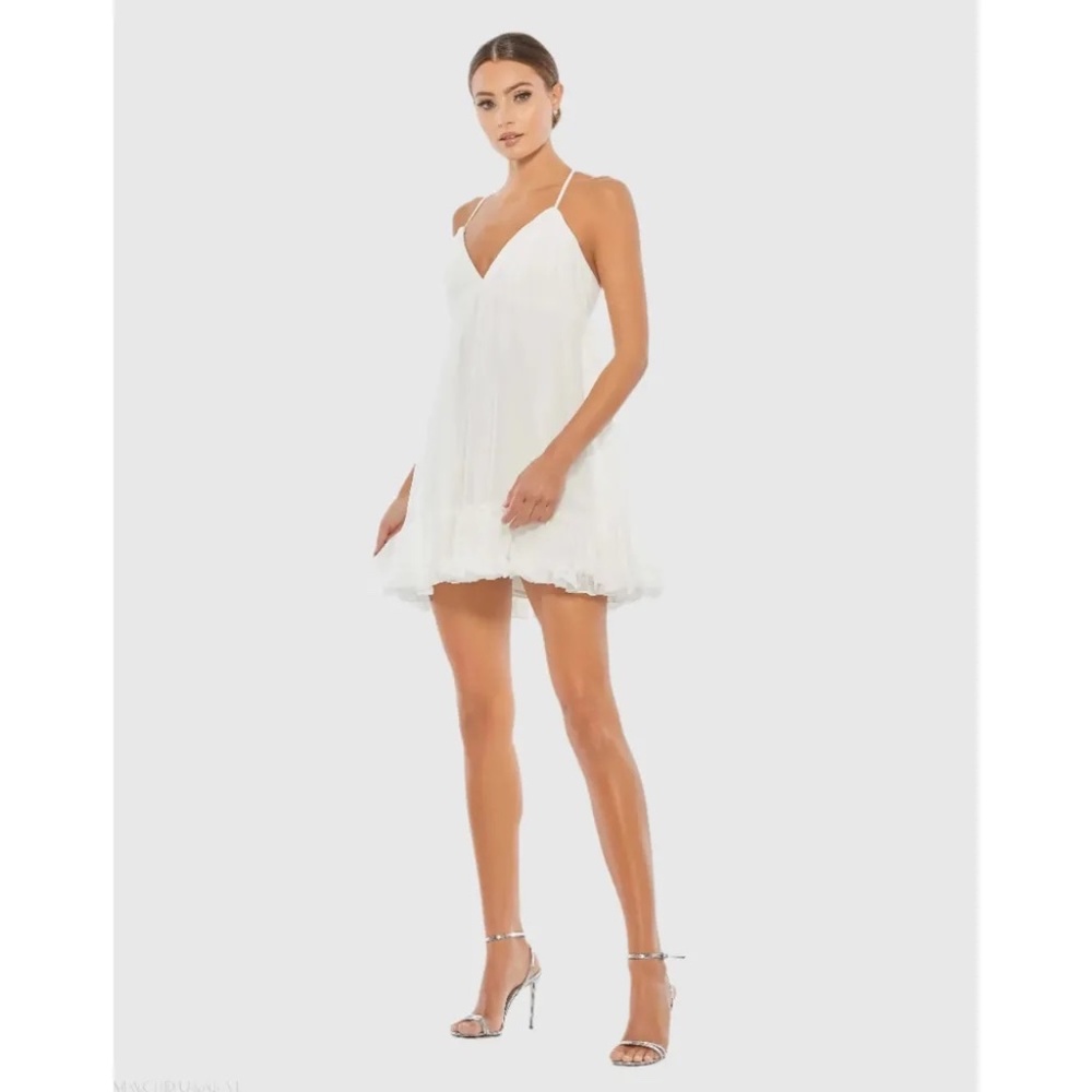 NWT Ieena for Mac Duggal Ruffle V-Neck Criss-Cross Mini Dress - size 8